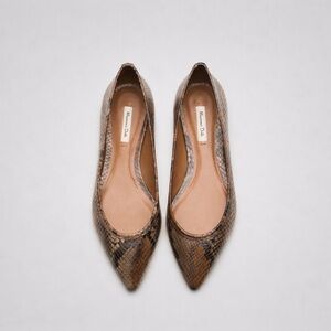 Massimo Dutti Brown Snakeskin Leather Pointed Toe Ballet Flats EU 38 / US 7.5